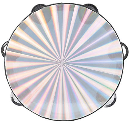 Tambourine 8 inch Radiant Hand Held Drum with Double Row Jingles Reflective Drum Musical Instrument for Church Adults KTV Party