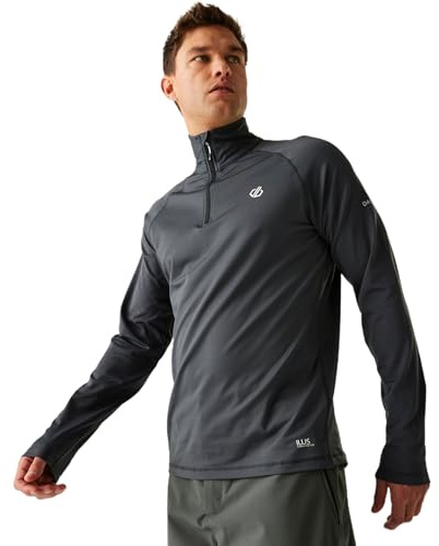 Dare 2b Men's Fuse Up II Lightweight Core Stretch Skiing Midlayer, UV Protected Walking Sweatshirt Ebony Grey