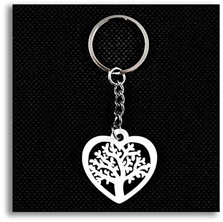 DLM-28925 (Kit 12 Pezzi) Portachiavi Ciondolo in Legno Cuore Albero della Vita Bianco Confettata Segnaposto bomboniera