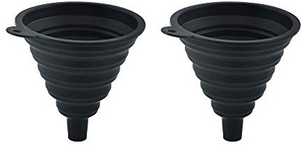 Confezione da 2 imbuto pieghevole in silicone conveniente pieghevole gadget cucina piccoli oli imbuto durevole L nero