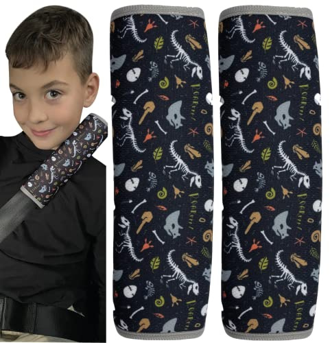 HECKBO 2x Kinder Auto Gurtpolster Gurtschutz mit Dinosaurier Dino Motiv - Sicherheitsgurt Polster für Kinder und Babys- Ideal für jeden Gurt Autositzerhöhungen Kinder Fahrradanhänger Flugzeug