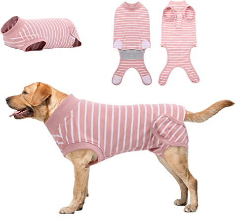 Hjumarayan OP Body Hund Kastration Hündin - Hundebody nach Kastration Medizinischer Body Hund Atmungsaktive für Kleine Mittele Große Hunde, Alternative zur lästigen Halskrause, Rosa Gestreifter L