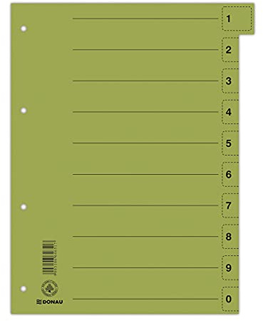 DONAU 8611001-06 Trennblätter 50er Pack/Farbe: Grün/Karton-Register überbreit Aus Recycling-Karton/für DIN A4 4-Fach Lochung Trennlaschen Trennblätter Ordner Register/Blauer Engel/Made in EU
