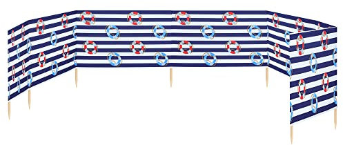 Ladeheid Windschutz Strand Sichtschutz mit Holzstab praktisches Strand Zubehör LAEX001 (Rettungsring-2, 10 m)