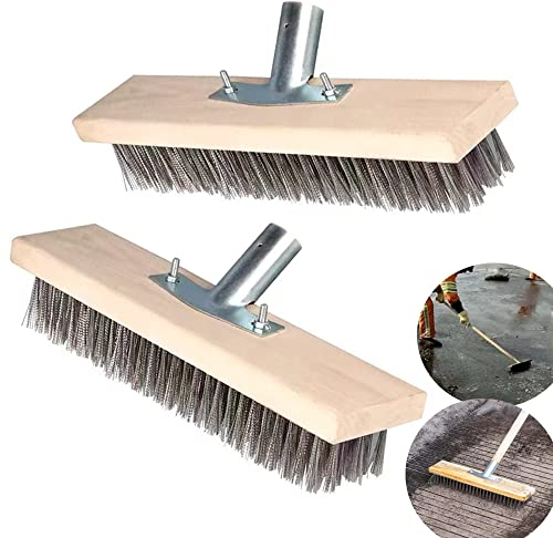 MTOMDY 2 cepillos grandes de piscina de 12 pulgadas, cepillo de cubierta de cerdas de acero inoxidable, cepillo de alambre de piscina para limpiar algas, manchas duras en hormigón, piscina, pasillos y
