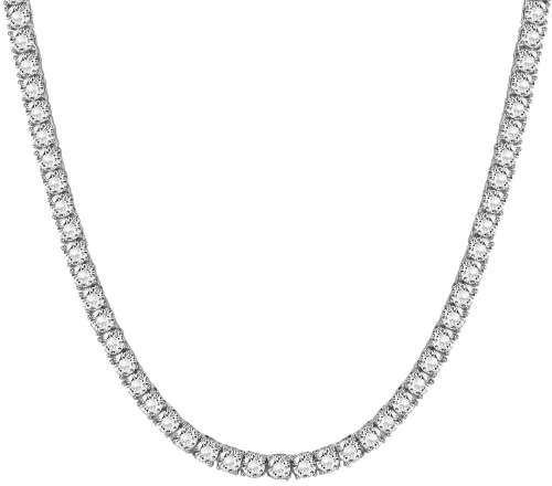 Roheafer Tennis Kette Iced Out, 5A Zirkonia Halsketten für Damen Herren, 18 Karat Weißgold Plattiert | 4,0 mm 5,0 mm Silber Gold Rundschliff Diamante Choker Halskette Armband