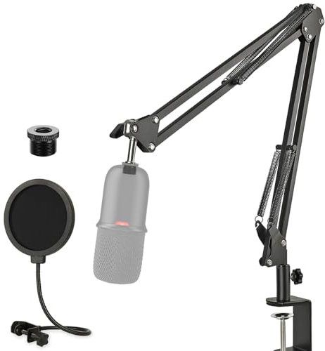HyperX SoloCast Mic Boom Arm Stand with Pop Filter, Adjustable Microphone Stand with Upgraded Desk Table Mount Clamp for HyperX SoloCast Condenser Microphone by Rigych