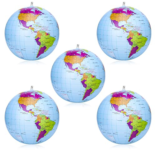 RosewineC Paquete de 5 globos globales inflables de 38 cm, diseño educativo geográfico | Explora el mundo, educativo geográfico para la escuela, juego y juegos educativos