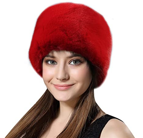 Lifup Damen Kunstpelz Hut Cossack Russische Mütze Kosakenmütze für Reisen, Skifahren, Wandern Rot