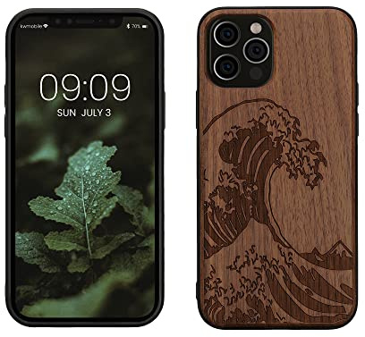 kwmobile Handyhülle für Apple iPhone 12 / iPhone 12 Pro Hülle Holz - Case mit TPU Bumper - Stoßfestes Hardcase - Schutzhülle Cover in Dunkelbraun