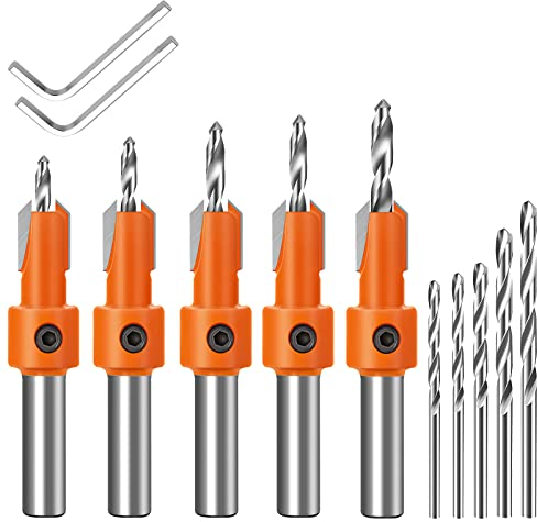 Countersink Drill Bit, Lytool 5Pcs Quick Change 8mm Adjustable Drill Countersink Bit Set, Include 5Pcs Free Replaceable Drill Bits, for Woodworking Counter Sink Drill Bits