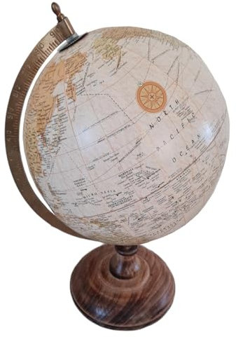 Decor Space Deko-Globus für Schreibtisch mit Standfuß aus Holz H 38 cm (beige)