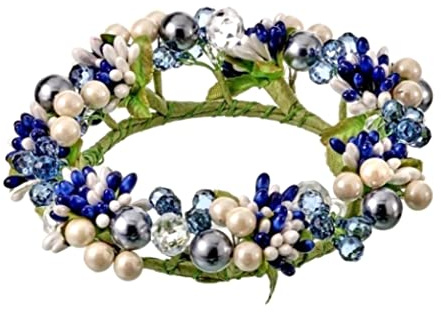 The Bridge Collection Pip Berry and Jewel Candle Ring - Small Blue & Champagne 6 Candle Wreath Table Decoration for Home Decor - Wedding, Shower Party Decor