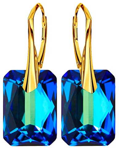 Ohrringe Damenohrringe Klapperverschluß Silber 925 Ohrhänger mit Kristallen Vergoldung mit Gelbgold 24 Karat / 750 Gold Ohrschmuck Geschenk für Frau Mädchen