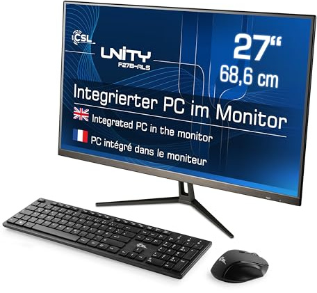 All-in-One-PC CSL Unity F27B-ALS, 68,58 cm (27 Zoll, 1920x1080 Full HD) - Leistungsstarker AIO (Intel N200 CPU 4x3700 MHz, 512 GB SSD, 16 GB DDR4-RAM, Windows 11 Pro), schwarz