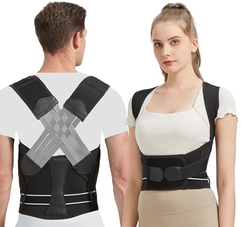 BraceTop Busto Correttore Posturale Spalle, Fascia Schiena Lombare Supporto Dritta Schiena Postura Traspirante, Regolabile Uomo Donna Raddrizza Spalla(L)