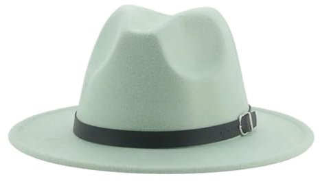 SOYNIA Fedora Trilby Filzhut Hut Hüte Für Damen Fedora-Hut Herren-Kappen Solide Lässige Kleidung Formell Vintage Breit 52–54 cm (Kinder) Hellgrün