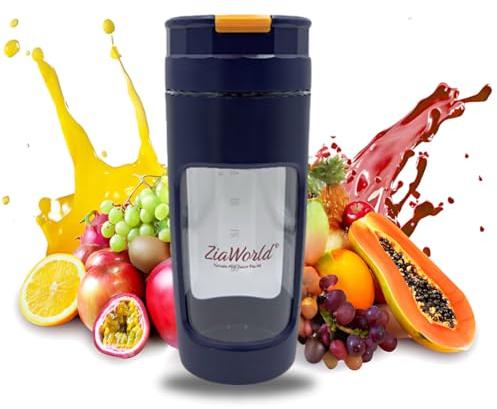 ZiaWorld Portable Blender, 600ml, Leakproof Lid, Powerful Cordless Mini Personal Blender, BPA Free, Rechargeable, Travel Mixer for Smoothies, Protein Shakes, Blends Ice & Frozen Fruit, Blue