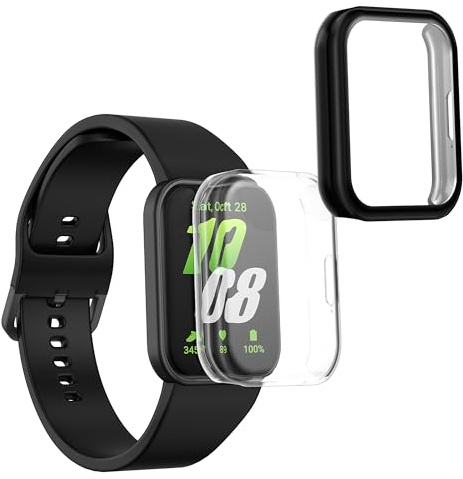 kwmobile 2x Cover with Screen Protector for Samsung Galaxy Fit 3 Case - TPU Silicone Fitness Tracker Cover Set - Transparent/Black