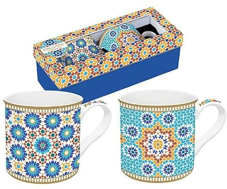 Easy Life - Caja de 2 tazas de 30 cl, de porcelana con tapa de mania new