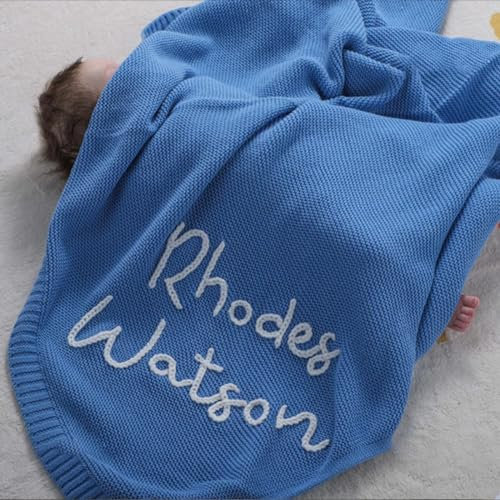 ZXH Personalisierte Babydecke, individuell bestickte Decke mit Namen, weiche Strick-Babydecke, 101,6 x 76,2 cm, handgefertigte Kinderzimmer-Decken, Geschenk für Neugeborene, Mädchen, Geburtstag
