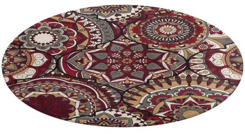 Runder Teppich, Fliesen, Boho-Chic, rutschfest, saugfähig, waschbar, Badematte, Duschvorleger, Schlafzimmerteppich, Bodenmatte, Waschtisch, 61 x 61 cm