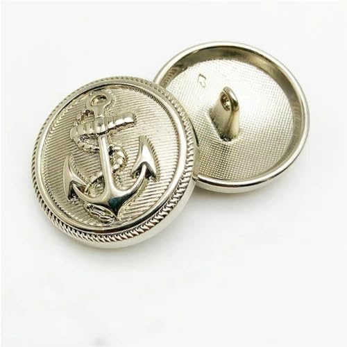 XDMING 10 Stück 15/20/25 mm Vintage-Anker-Design, Kleidung, Nähen, Knöpfe, Schwarz, Silber, Gold, Metall, Jackenknöpfe, 20 mm, modische Hemdknöpfe