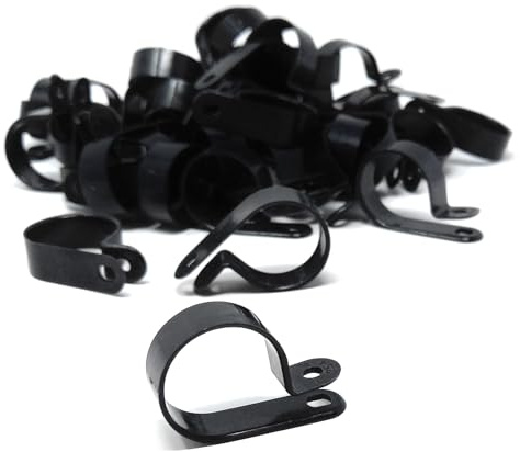 DRUT P-Clips 100pcs Nylon Pipe Hose Cable Clamp, Black 3.2mm | Secures wire, tubing and cable to walls; durable nylon P-clip mount
