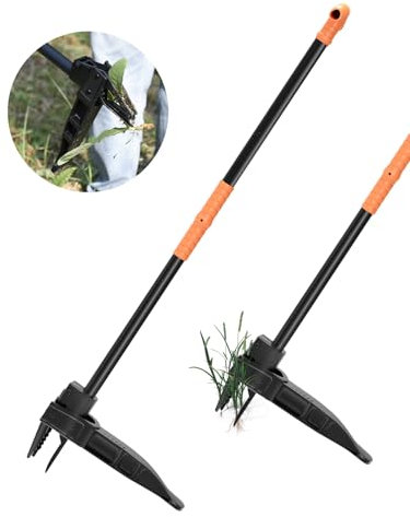 CARINGLIFE Outil de désherbage debout – Outil de désherbage de jardin avec poignée ergonomique de 106,7 cm de long, dispose de 2 griffes et d'une tête de creusement en forme de bêche demi-face,
