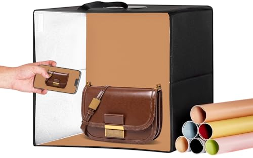 VEVOR Box Fotografico Studio Scatola Luminosa 31x31 cm, Kit Light Box 3000-5600K, Temperatura Colore Regolabile 120 LED 6 Fondali, Scatola Luminosa Fotografica da Studio, Tenda per Studio Fotografico