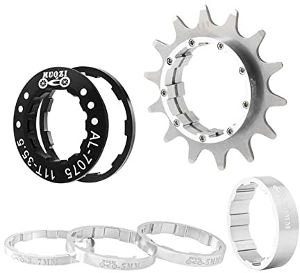 Courtieyeardceastea 14T Single Speed Flywheel Adapter Cassette Spacers Removeable Cog Silvery