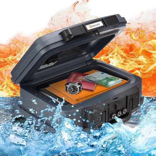 Brihard Cassaforte Portatile Certificata 2117N, A5 - Scatola di Sicurezza Impermeabile e Ignifuga con Serratura a Combinazione, Protezione di Valori e Documenti, H 16,5 x L 38,2 x P 32,2 cm