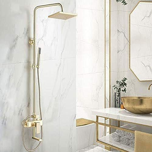 Brushed Gold Shower Faucet Set with Rainfall Shower Head and Hand Shower Bathtub Mixer Tap for Bath Shower Water Mixer Tap Shower Sets (Brushed Gold)
