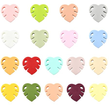Ipotkitt 18 perline focali in silicone a tema foglia di Monstera in 18 colori, perline in gomma per piante, perline distanziatrici per fai da te, artigianato, bracciali, creazione di gioielli
