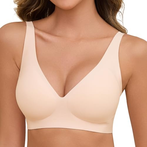 Nadeer Wireless Women's Everyday Bra Zero Feel Seamless Deep V Push Up T Shirt Bralette With Extender