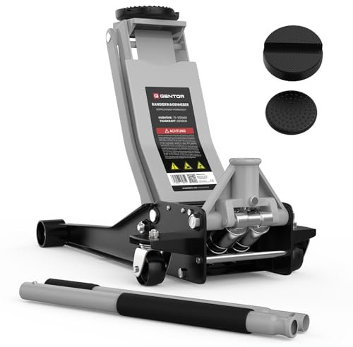Wagenheber hydraulisch 3T Flache Hubhöhe 75-505mm mit 2X Gummiauflage Profi Rangierwagenheber hydraulischer 360° Rollen Heber Unterstellbock (Hellgrau)