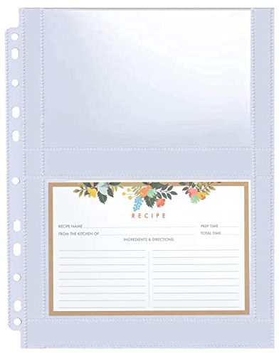 30 Stück Rezeptkartenhüllen – 120 Transparente Taschen (10 x 15 cm) für Rezepte Postkarte Foto – Klarsichthüllen (Doppelseitig) für A4 2/3/4 Ringbuch, Top Loading Fotoalbum Nachfüllseiten