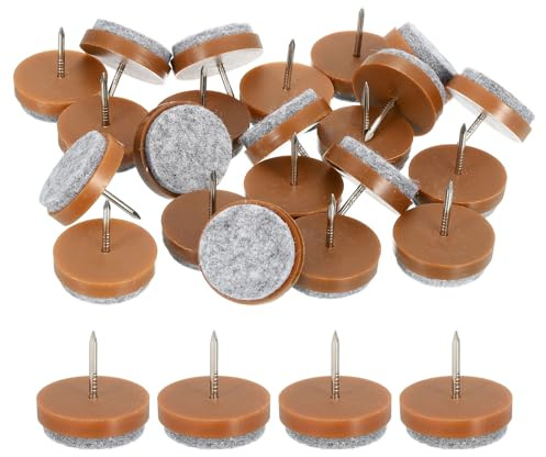 sourcing map Nail-on Furniture Sliders, 24Pcs Nail-on Felt Pads Round Chair Table Feet Pads Chair Leg Floor Protectors for Hardwood Floors (Brown, 28mm/1.1)