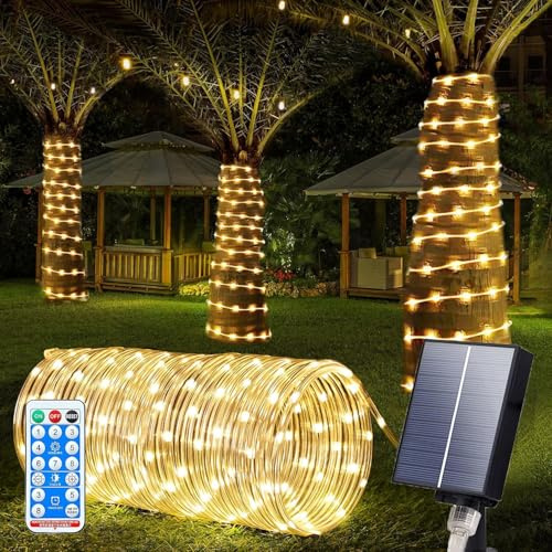 SIOOUI Solar Lichterkette Außen 22M, 200 LEDS Solar Lichterschlauch Aussen, IP65 Wasserdicht 8 Modi & USB Ladefunktion, Solar Dekoration Lichter für Garten, Terrasse, Balkon, Weihnachten (Warmweiß)