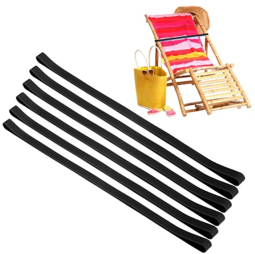 M METERXITY 6-Pcs Bandes De Serviette pour Chaises De Plage, Bandes Élastiques Réutilisables Anti-Vent pour Bateau De Croisière/Chaises De Piscine/Articles De Vacances/Cadeaux De Noël [Black]