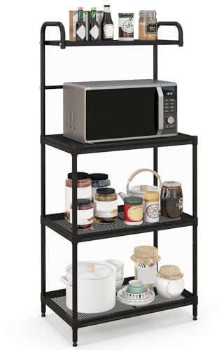 COSTWAY Étagère de Cuisine, Etagère de Micro-Ondes et Four en Métal Robuste, 3 Étagères Réglables, Meuble Rangement sur Pied à 4 Niveaux Multifonctionnelle, 60 x 34,5 x 136 cm (Noir)