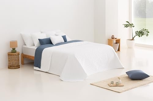 Todocama – Copriletto trapuntato sottile con motivo a stella per primavera, estate, autunno e inverno. 100% microfibra extra morbida. Copre letto multiuso. Letto da 105 a 200 x 260 cm, bianco
