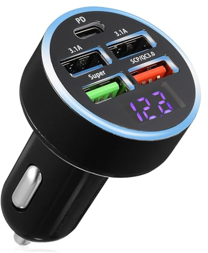 Holibanna Caricabatterie Auto con Display Digitale Caricatore Veloce Porte per Sicura e Intelligente Dispositivi Elettronici Auto