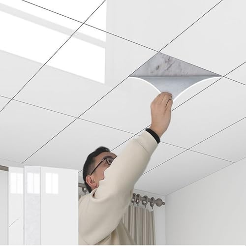Minglez Dalle de Plafond Dalles de Plafond Autocollantes Blanches 30x60cm, Papier Peint Décoratif pour Plafond en Vinyle, Dalles de Plafond Suspendu, Paquet de 5, 6, 50 ou 100Dalles(30pack)