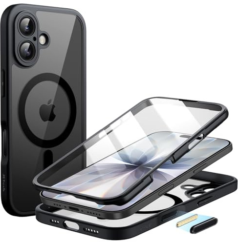JETech Skal för iPhone 17, 360° Skydd, Svart | Kompatibel med MagSafe, Inbyggt Skärmskydd av Härdat Glas, Kamerakontrollknapp