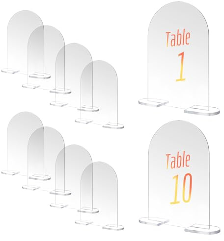 10 Sets Clear Arch Acrylic Table Numbers,Acrylic Sign Blanks Clear Wedding Table Numbers Tables Signs Arch Stand Blank Arched Sheets with Holder DIY Arched Sign Blank for Restaurant Party