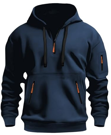 Men's Hoodies & Sweatshirts Zippé de Travail Manga de Luxe Elegant Ensemble Jogging Homme Zippe Rugby de Noel Jogging Travail Swett a Capuche Oversize Noel Sweat Sans Capuche Homme Bleu marine L