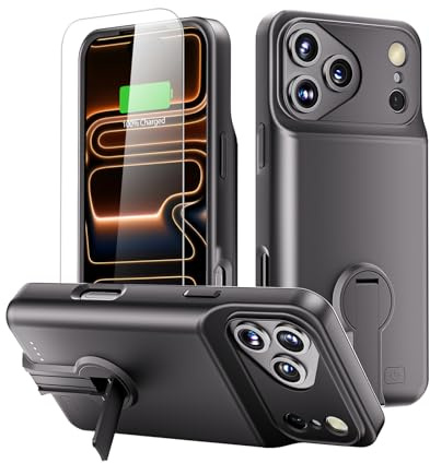 GIN FOXI Akkuhülle mit Ständer für iPhone Ladehülle Cover Tragbares Akkuladegerät 17.5 cm Schwarz
