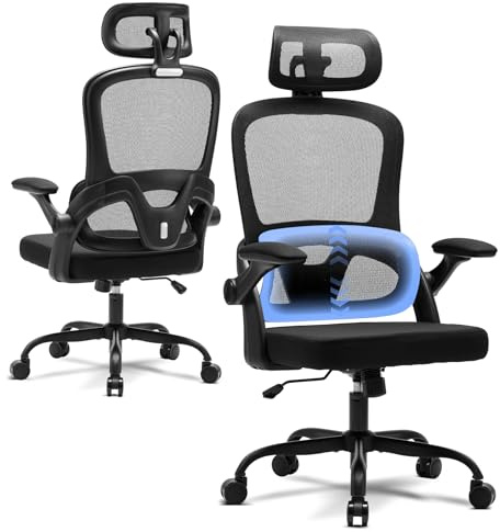 Magic Life Sedia da Ufficio Ergonomica con Cuscino Elastico, Schienale in Rete Traspirante, Braccioli Pieghevoli, Supporto Lombare, Altezza Regolabile, Sedia da Scrivania per Ufficio e Casa (Model B)