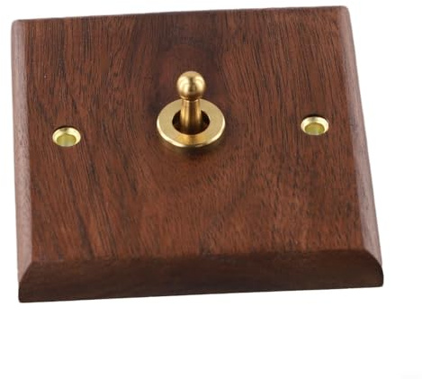 GANCEI Interruptor de luz de palanca retro con placa de madera de nogal, palanca de latón (1 gang 2 vías), 86 x 86 mm, cuadrado (1 gang)